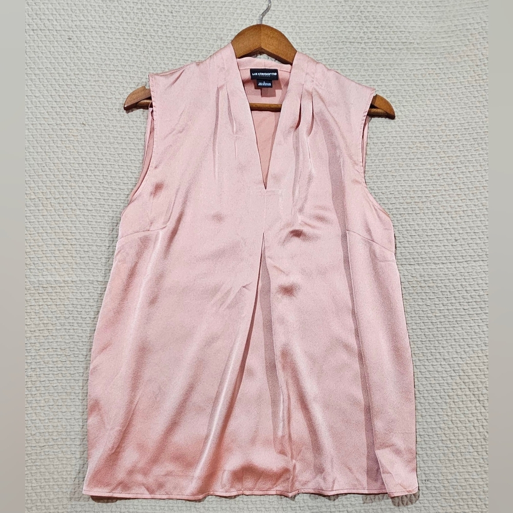 Liz Claiborne Career Blush Pink Satin V-Neck Sleeveless Blouse Size L